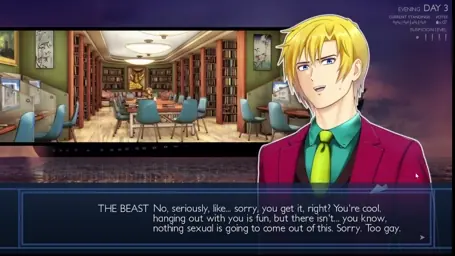 The Beast is emphatically trying to explain to someone that she's too gay to have sex with him.